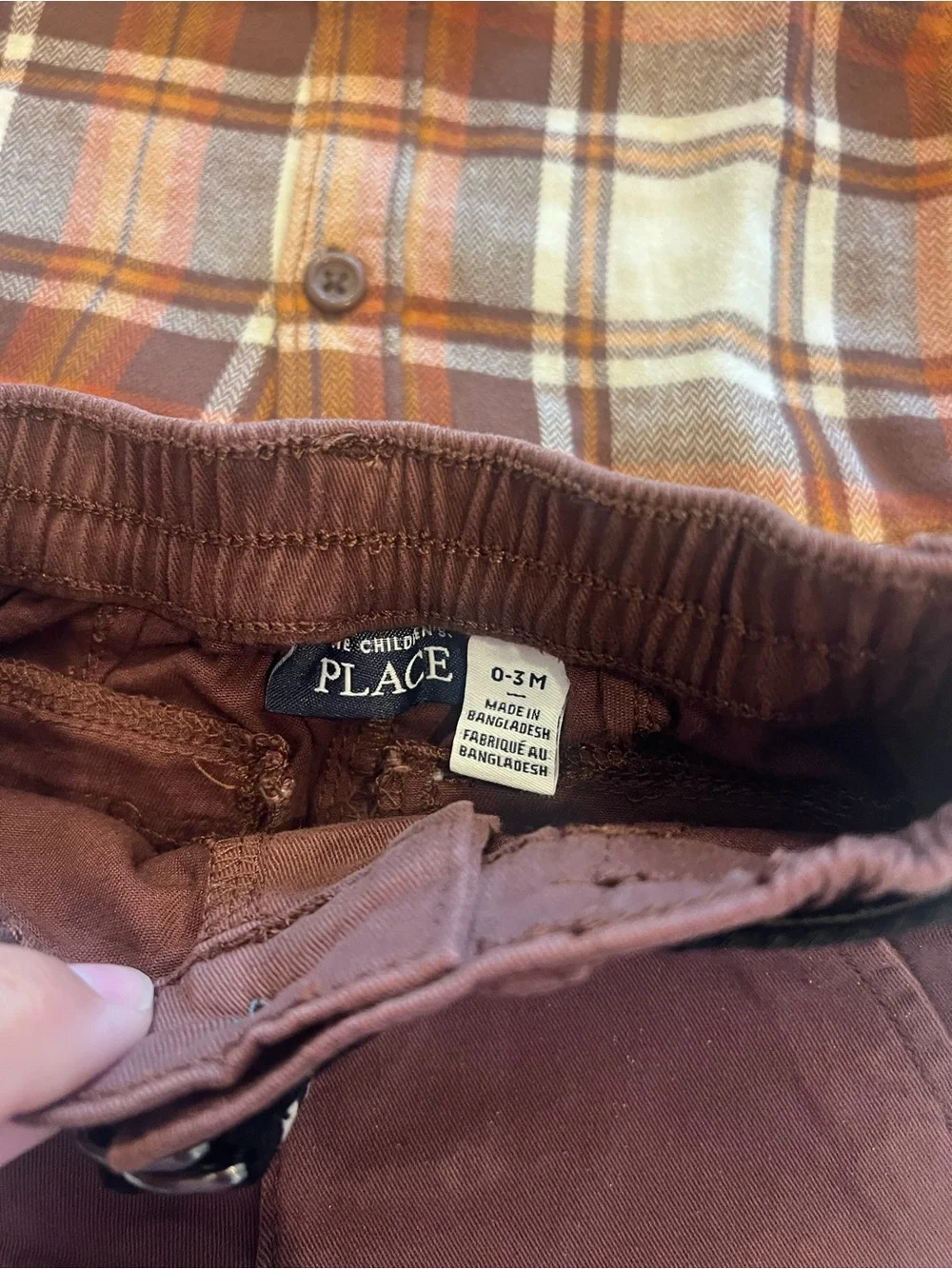 The Children's Place Brown Plaid Button-Down Shirt with Maroon Pants 0-3 mths